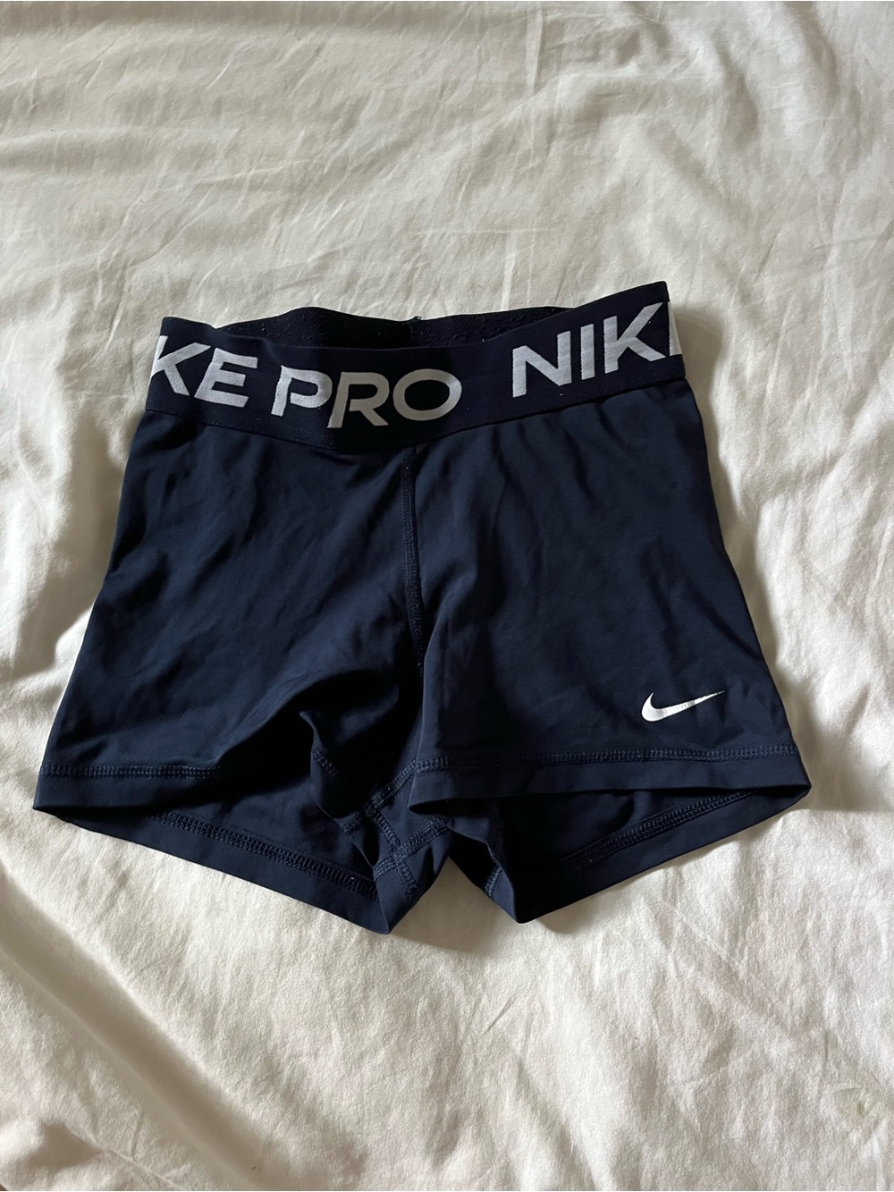 Nike Navy and White Compression Shorts with Branded Waistband